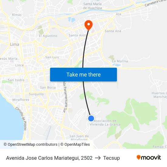 Avenida Jose Carlos Mariategui, 2502 to Tecsup map