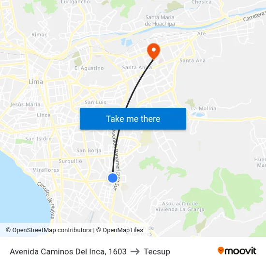 Avenida Caminos Del Inca, 1603 to Tecsup map