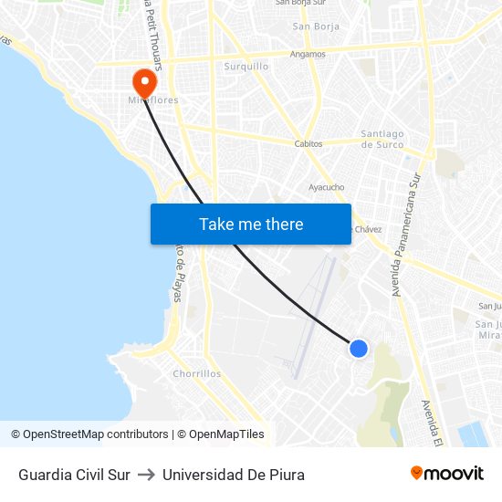Guardia Civil Sur to Universidad De Piura map