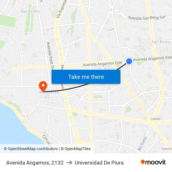 Avenida Angamos, 2132 to Universidad De Piura map