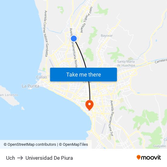 Uch to Universidad De Piura map