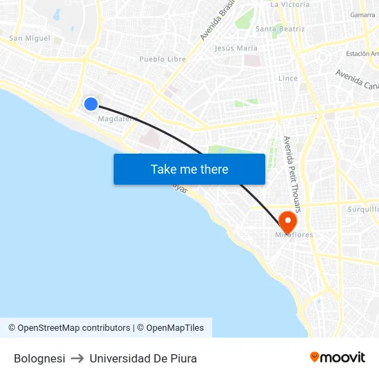 Bolognesi to Universidad De Piura map