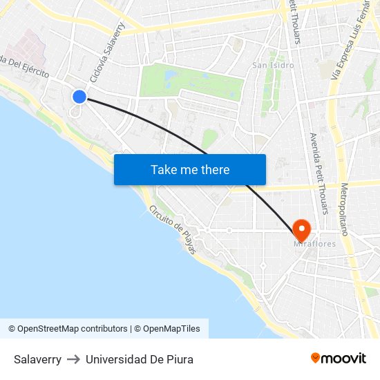 Salaverry to Universidad De Piura map