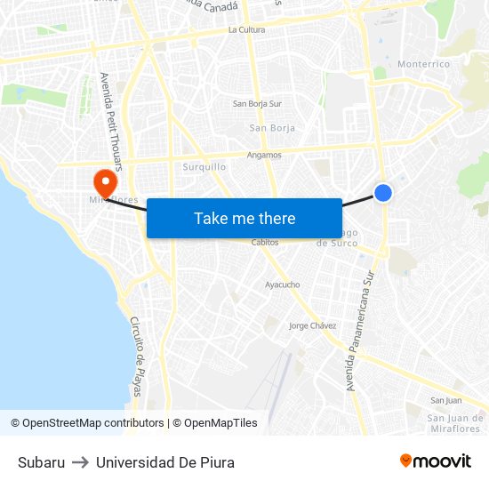 Subaru to Universidad De Piura map