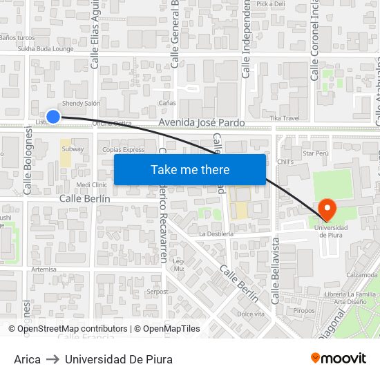 Arica to Universidad De Piura map