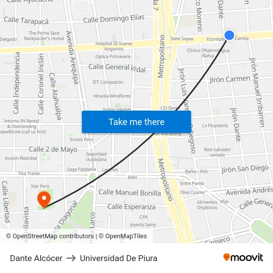 Dante Alcócer to Universidad De Piura map