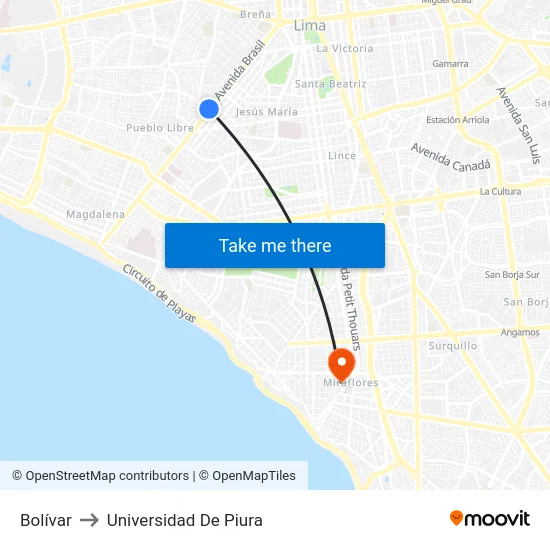Bolívar to Universidad De Piura map