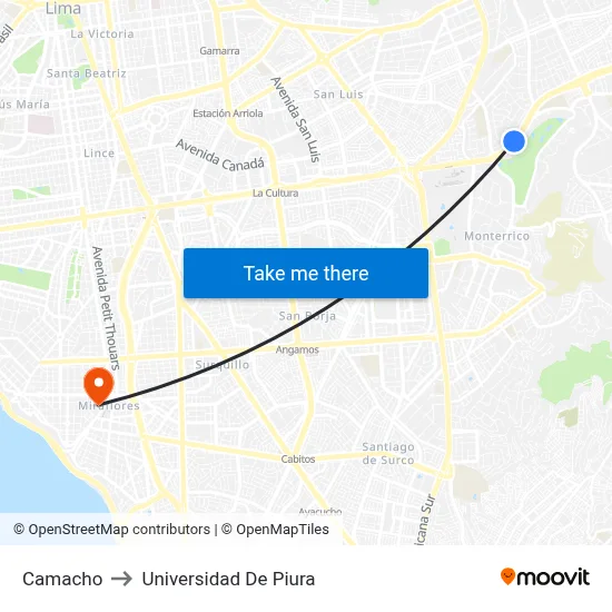 Camacho to Universidad De Piura map
