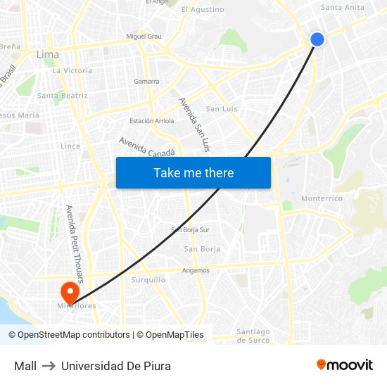 Mall to Universidad De Piura map