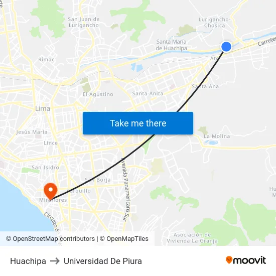 Huachipa to Universidad De Piura map