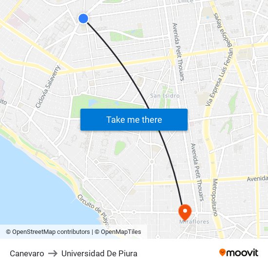 Canevaro to Universidad De Piura map