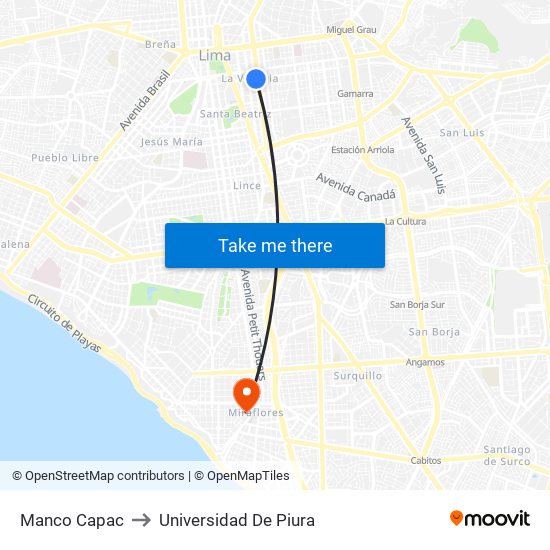 Manco Capac to Universidad De Piura map