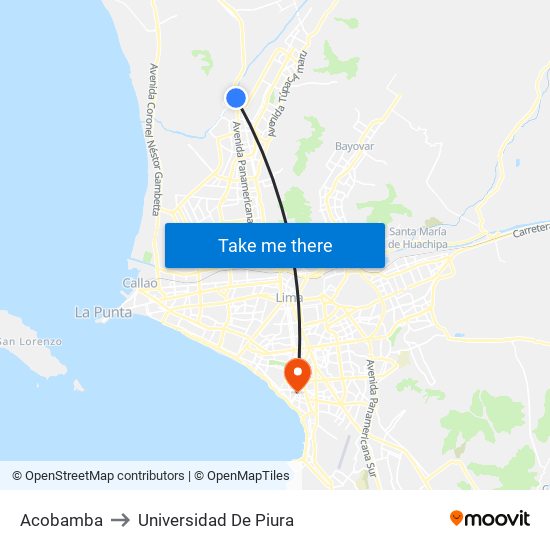 Acobamba to Universidad De Piura map