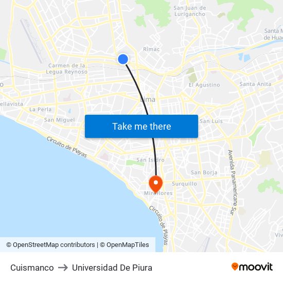 Cuismanco to Universidad De Piura map