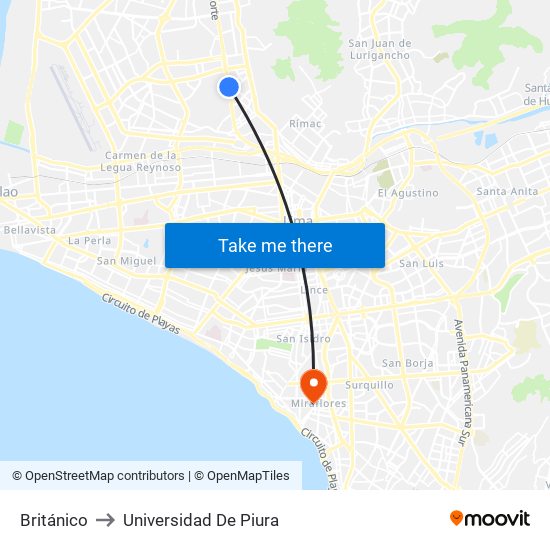Británico to Universidad De Piura map