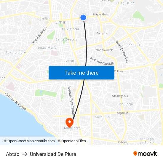 Abtao to Universidad De Piura map