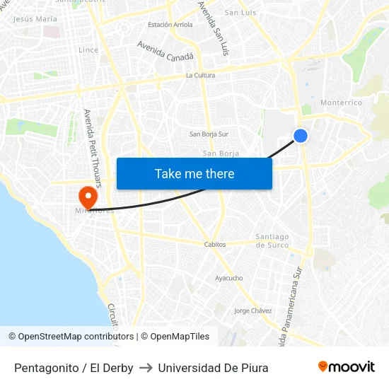 Pentagonito / El Derby to Universidad De Piura map