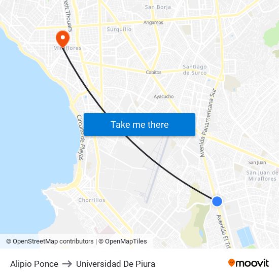 Alipio Ponce to Universidad De Piura map