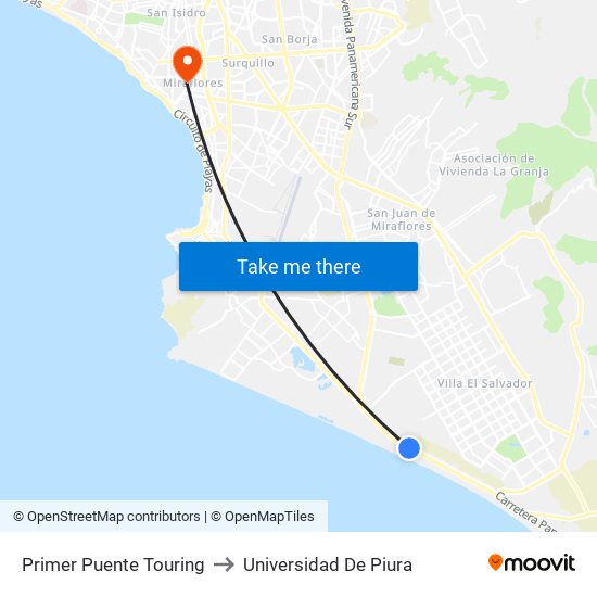 Primer Puente Touring to Universidad De Piura map