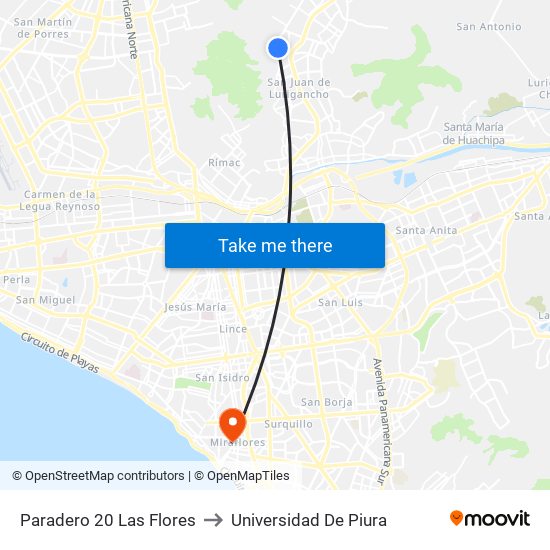 Paradero 20 Las Flores to Universidad De Piura map