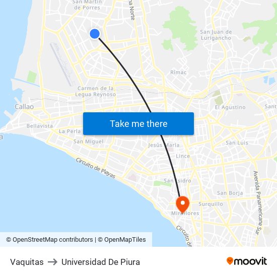 Vaquitas to Universidad De Piura map