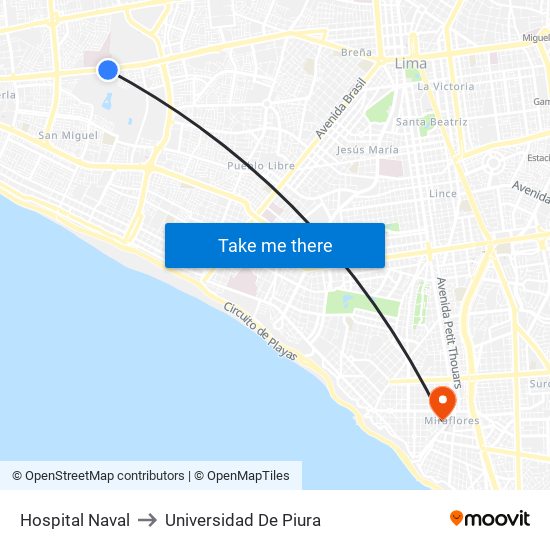 Hospital Naval to Universidad De Piura map