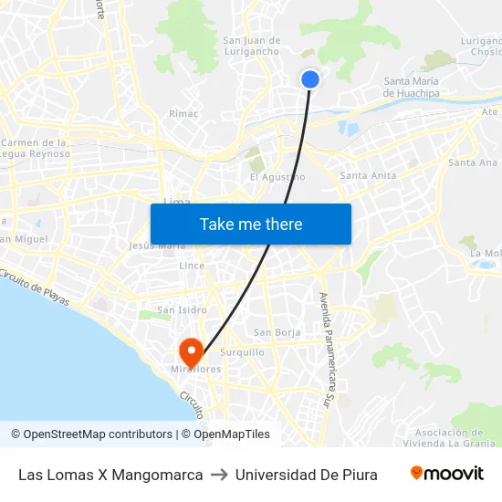 Las Lomas X Mangomarca to Universidad De Piura map