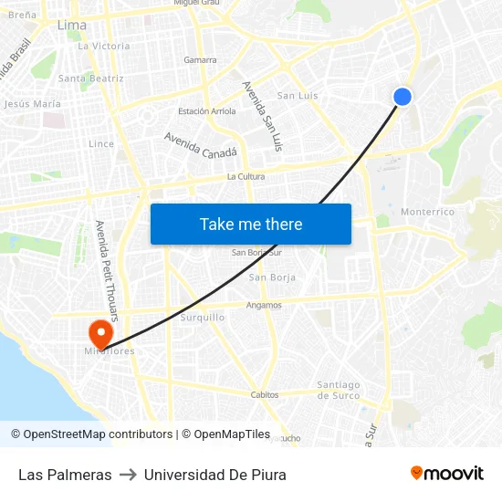 Las Palmeras to Universidad De Piura map