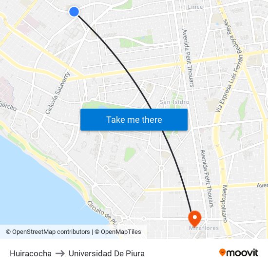 Huiracocha to Universidad De Piura map