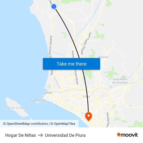 Hogar De Niñas to Universidad De Piura map