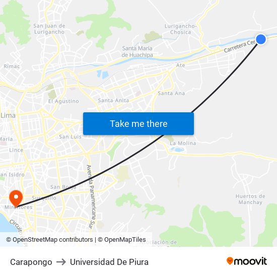 Carapongo to Universidad De Piura map