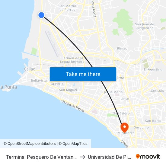 Terminal Pesquero De Ventanilla to Universidad De Piura map