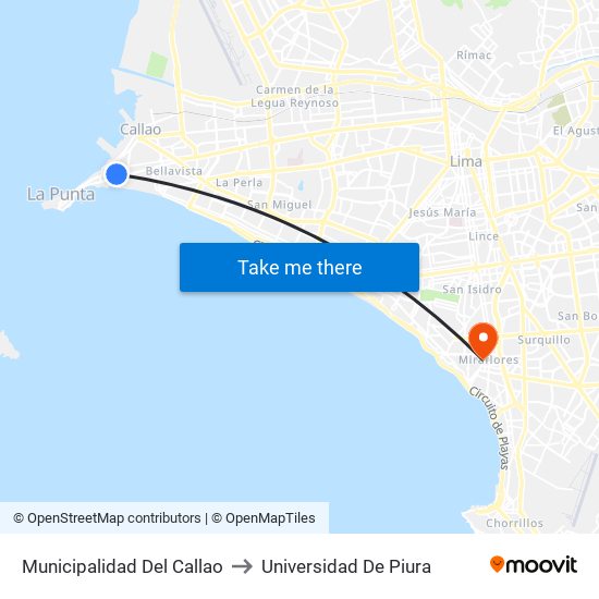 Municipalidad Del  Callao to Universidad De Piura map