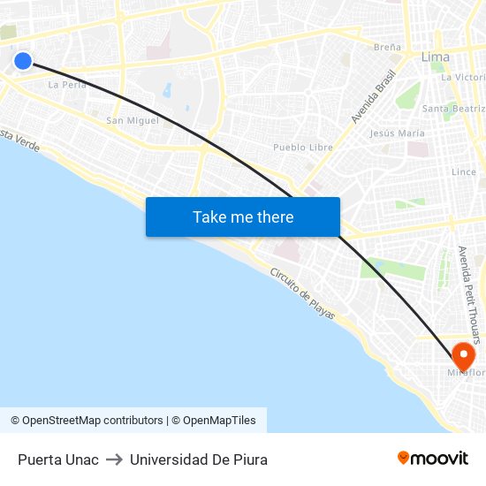 Puerta Unac to Universidad De Piura map