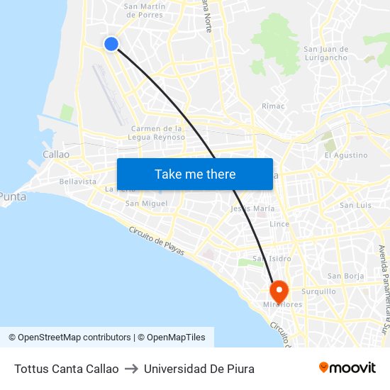 Tottus Canta Callao to Universidad De Piura map