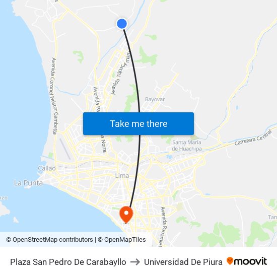 Plaza San Pedro De Carabayllo to Universidad De Piura map