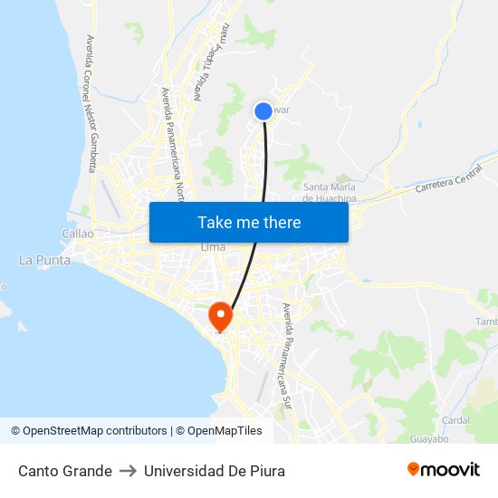 Canto Grande to Universidad De Piura map