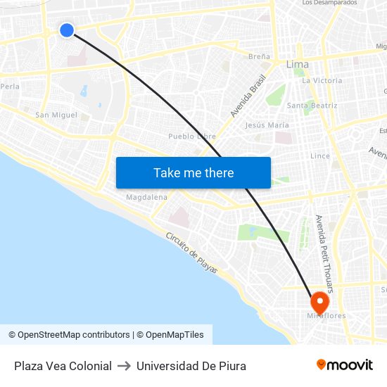 Plaza Vea Colonial to Universidad De Piura map
