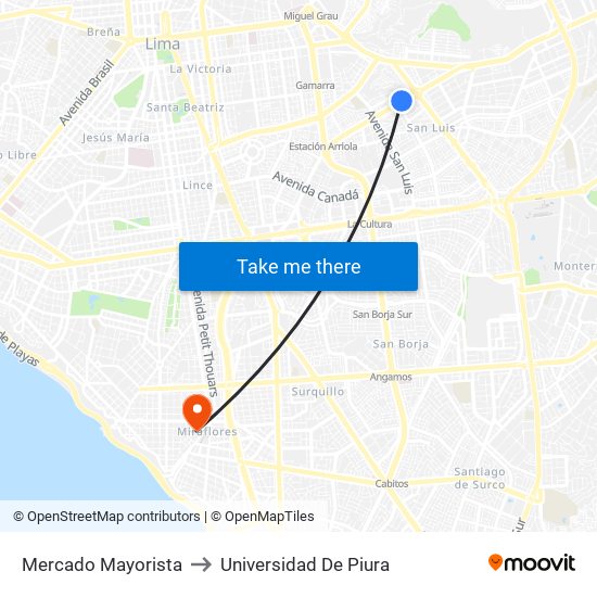 Mercado Mayorista to Universidad De Piura map