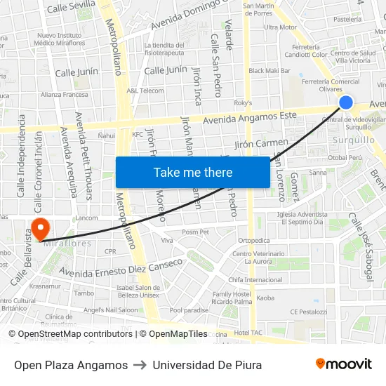 Open Plaza Angamos to Universidad De Piura map
