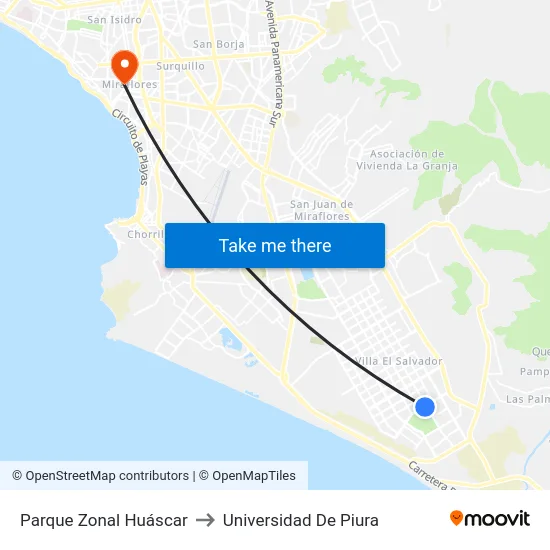Parque Zonal Huáscar to Universidad De Piura map