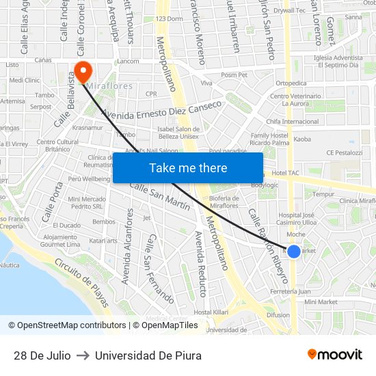 28 De Julio to Universidad De Piura map