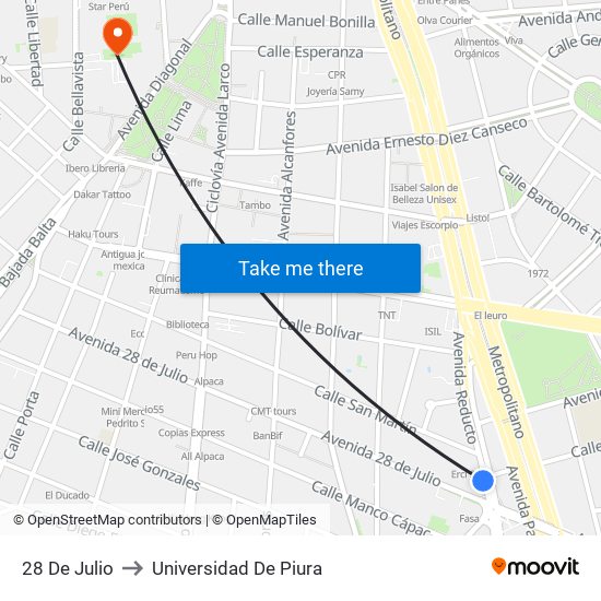 28 De Julio to Universidad De Piura map