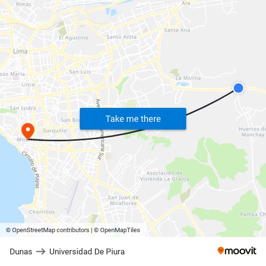 Dunas to Universidad De Piura map