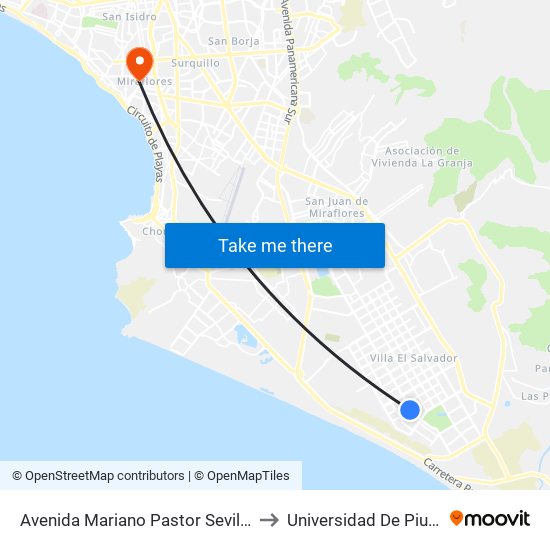 Avenida Mariano Pastor Sevilla to Universidad De Piura map