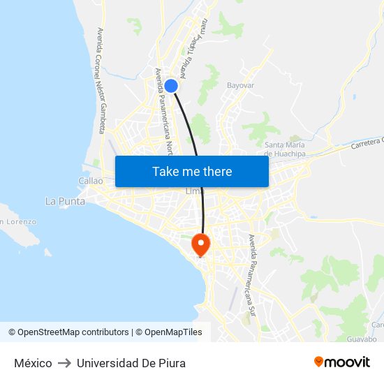 México to Universidad De Piura map