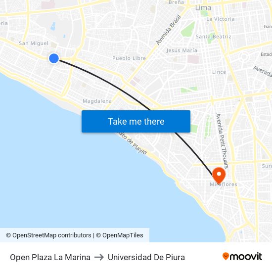 Open Plaza La Marina to Universidad De Piura map
