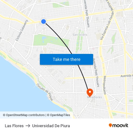 Las Flores to Universidad De Piura map