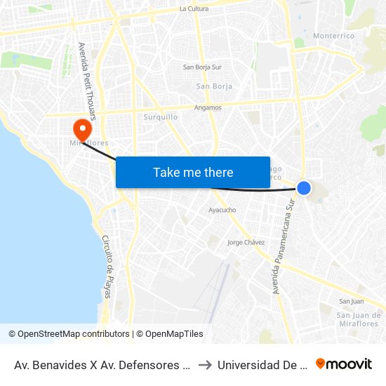 Av. Benavides X Av. Defensores De Lima to Universidad De Piura map