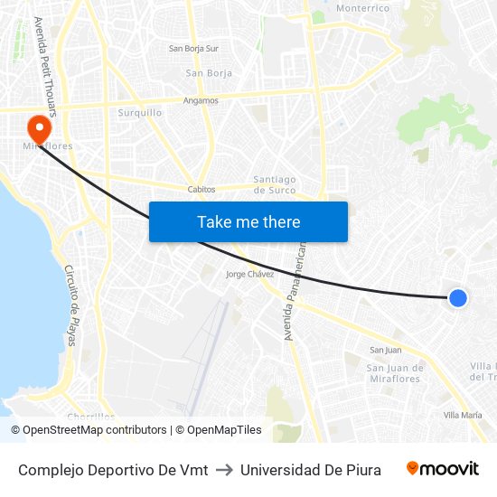 Complejo Deportivo De Vmt to Universidad De Piura map